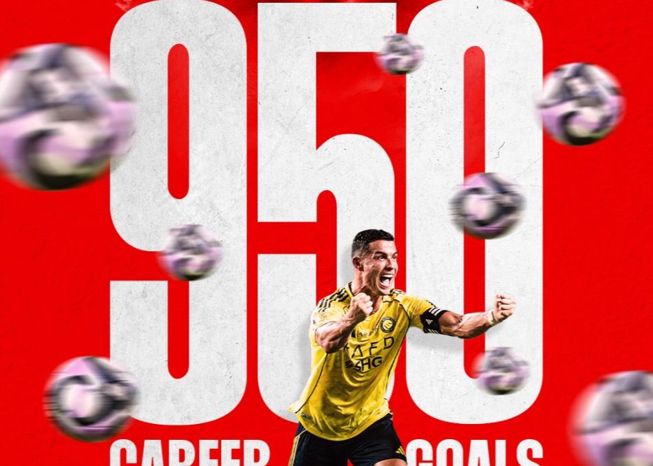 Cristiano Ronaldo reaches the 950th goal milestone in his career, still 50 goals short of the 1,000-goal mark