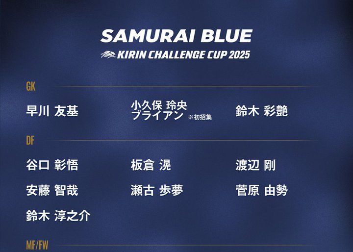 The Japanese team announced the Kirin Challenge Cup roster for November: Kubo Takehide and Minamino Takumi are included