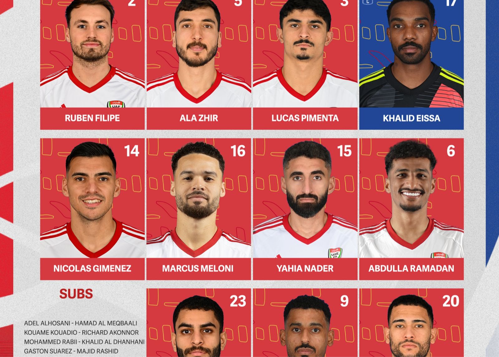 UAE vs Iraq: Adil and Suhail start, El Hamadi plays