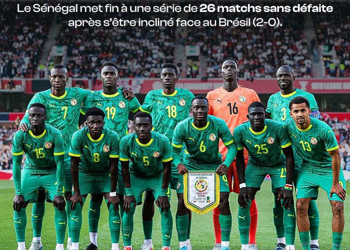 Senegal's 26-game unbeaten streak was ended by Brazil, with their last loss in September 2023.